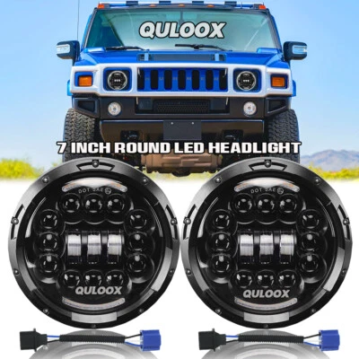 For 2003-2009 Hummer H2 Pair 7" inch Round LED Headlights High Low Beam DRL Lamp - Image 1 of 4