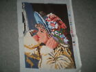 Vintage old embroidered tapestry  GIRL WITH HAT
