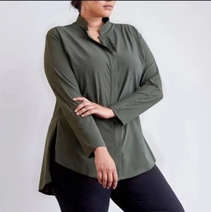 ADAY Something Borrowed Shirt Button Up Relaxed Boyfriend In Moss Green Size L - Picture 1 of 12