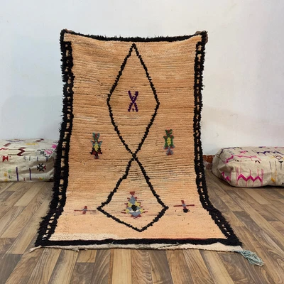 Винтажный марокканский берберский ковер 3,3x6 футов шерстяной ковер ручной работы с племенным бриллиантом - Изображение 1 из 4