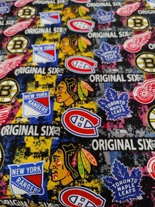 42" Wide X 18" Original Six Hockey Teams NHL Cotton Fabric - Picture 1 of 1