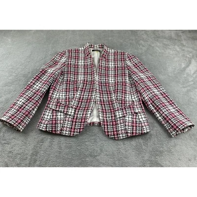 Chaqueta Blazer Nine West Para Mujer Rosa Negro Blanco Tweed a Cuadros Sin Cuello Talla 6 Foto 1 de 4