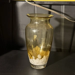 Vintage Murano-Style Amber Hand Blown Cased Glass Vase Lava Mottled Base - Picture 1 of 8