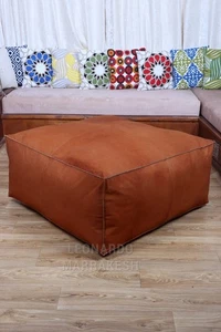 Ottoman Moroccan Leather Boho Footstool Genuine Pouffe Unstuffed Brown Handmade - Picture 1 of 9