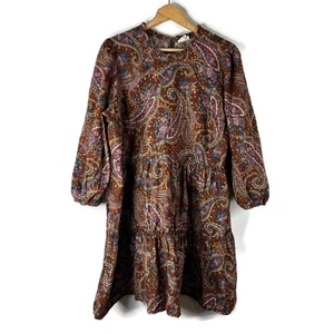 ANA A New Approach Womens A-Line Mini Dress Size 2X Brown Paisley Tiered Peasant - Picture 1 of 9