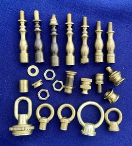 Lot Brass Lamp Parts Finials Threaded Risers Spacers Nuts Screws Rings - Picture 1 of 6