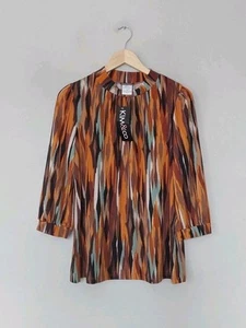 Kim&co Brazil Jersey Printed Hi Neck Top 3/4 Sleeve Cappuccino Size Medium QVC - Picture 1 of 6