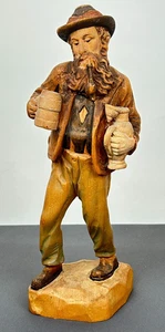 Deutsch Bayerischer Schwarzwald Holzschnitzerei Mann mit Bier 10" hoch - Bild 1 von 23