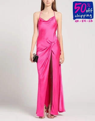 PVP €369 PINKO Maxi Vestido Satinado IT38 US2 UK6 XS Rosa Ranura Alta Hecho en Italia Foto 1 de 4