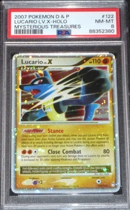 2007 POKEMON DIAMOND PEARL LUCARIO LV.X HOLO MYSTERIOUS TREASURES 122/123 PSA 8 - Picture 1 of 2