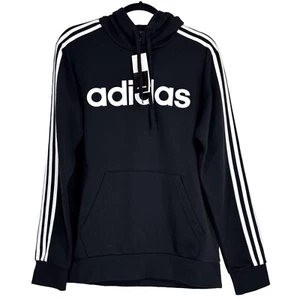 Adidas Hoodie Sweatshirt Mens Medium Black Fleece Pullover Three Stripes NWT - Picture 1 of 10