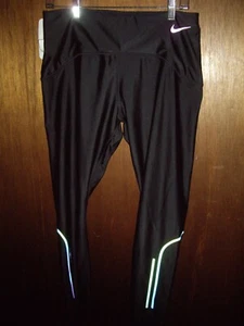 T21 Women's Size XL Nike Running Black Dri Fit Leggings w Reflective Stripes - Picture 1 of 5