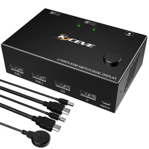 2x2 HDMI KVM Switch Dual Monitor 4K@30Hz 2 In 2 Out USB KVM Switcher 2 PC - Picture 1 of 14