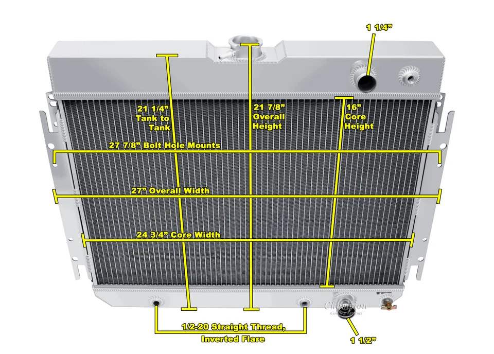 3 Row Kool Champion Radiator for 1963 - 1968 Chevrolet Biscayne LS Swap - Image 1 of 4