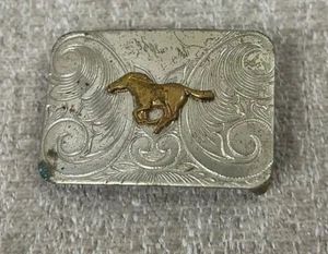 Running wild Mustang Horse Vintage Nickel Silver Western rectangular belt buckle - Picture 1 of 5