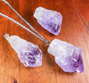 Amethyst Necklace Purple Point Pendant LR28 Raw Gemstone Healing Crystals Stones