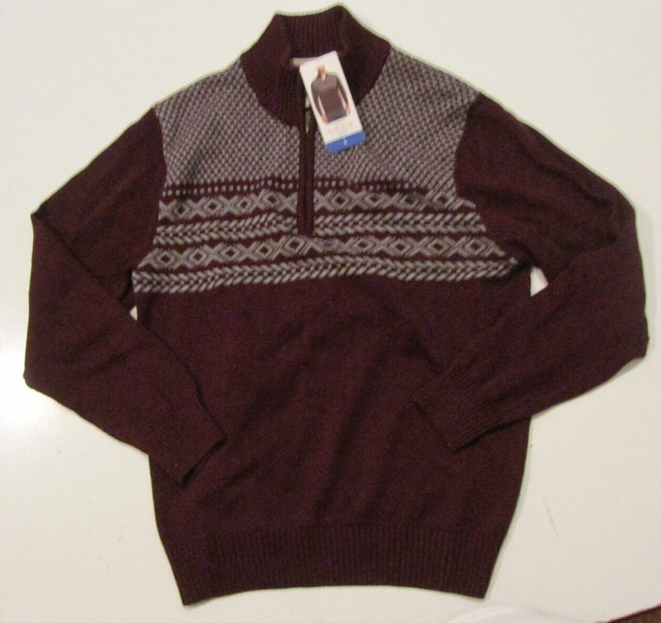 Weatherproof Vintage Men's Fair Isle 1/4 Zip Pullover Sweater Red Size L