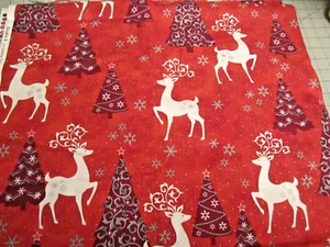Quilting Treasures Cotton Fabric For Studio 8 Reindeer Tree On Red BTY x 44 - Picture 1 of 5