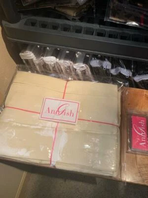 $400! Falda de cama plisada Ann Gish 100 % lino 3 piezas caja doble nueva con etiquetas - crema Foto 1 de 4