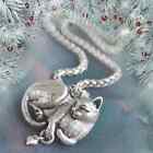 Vintage Retro Cat Pendant Necklace Silver Plated Neck Jewelry Women Men Gift New