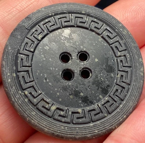 Unusual speckled stone ?  large black vintage antique old button #1627 Cover