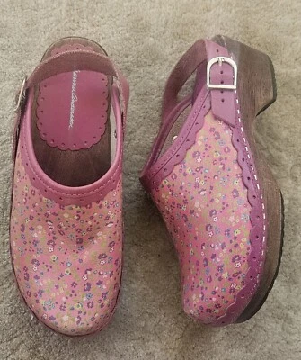 HANNA DIFFERENTSON Niñas ROSA Floral Zuecos Zapatos Correa Trasera Talla 36 JUGAR Vestir Foto 1 de 4