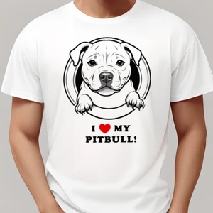 NEU Individuelles I Love my Pitbull Hund T-Shirt weiß Erwachsene und Kinder - Bild 1 von 1