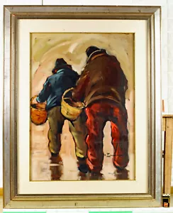 unleserlich signiert Mennar Monnar Ölgemälde zwei Männer expressiv Rahmen 96x75 - Picture 1 of 5