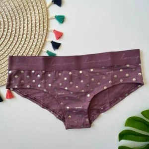 Victoria’s Secret PINK Logo Hipster Panty Purple Silver Foil Dots Medium NEW - Picture 1 of 3