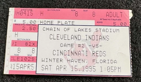 1995 Cleveland Indians Cincinnati Reds Spring 4/15 Game Ticket Stub Jim Thome AL Cover