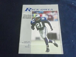 1992 NOV 7 FOOTBALL PROGRAM - RICE UNIVERSITY VS TEXAS TECH UNIV - SP 1215Y - Picture 1 of 8