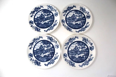Set of FOUR Antique Japanese Blue and White Porcelain Plate MILL SCENE 6"D - Image 1 of 4