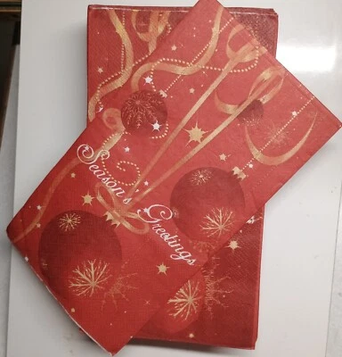 Paquete de 50 servilletas de papel rojo Navidad con cinta dorada temporadas saludos invitado Foto 1 de 3