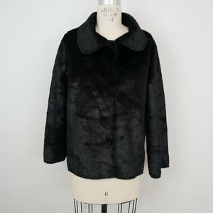 NEW Bisou Bisou Womens Faux Fur Suede Jacket Sz M Black High Low Snap Button - Picture 1 of 8