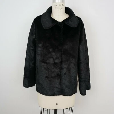 NEW Bisou Bisou Womens Faux Fur Suede Jacket Sz M Black High Low Snap Button - Image 1 of 4