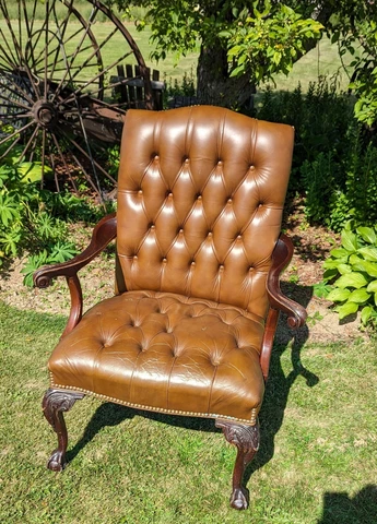 Hancock & Moore, Queen Anne Style, Tufted Open Armed Chair, Office, Library Cover