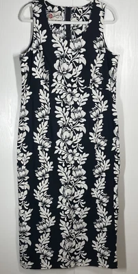 VTG Hilo Hattie Women' Black & Beige Tropical Maxi Dress Zip Back Size 12-14 - Image 1 of 4
