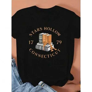 Women's book pattern sports short sleeved T-shirt, casual versatile round neck - Picture 1 of 12