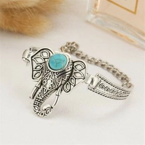 Bangle Gift Turquoise Elephant Silver Pattern Bracelet Jewellery Boho Tibetan - Picture 1 of 12