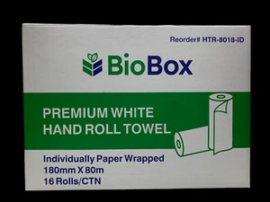 (16 Rolls) BIOBOX Paper Hand Roll Towels-Individual Wrapped (Sydney Metro Only) - Picture 1 of 4