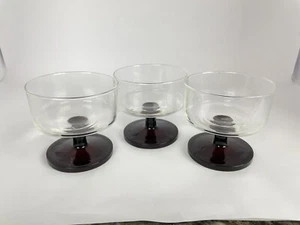 SET OF 3 FRANCE RUBY RED STEM SHERBET DESSERT BOWLS CUPS GLASSWARE - Picture 1 of 9