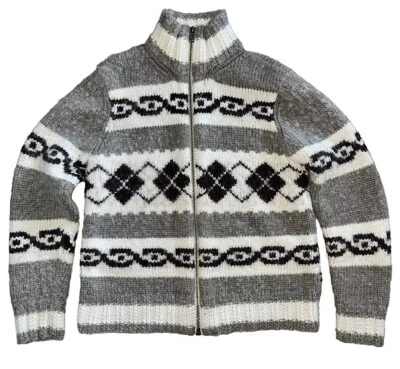 American Eagle 全拉链毛衣男式 M 码羊毛羊驼灰色面霜 — 第 1/4 张图片