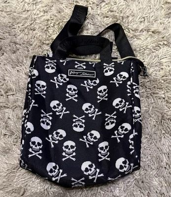 NWOT Betsey Johnson SKULL Crossbones  Insulated Lunch Tote Bag Purse Black White - Image 1 of 3