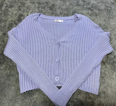 Hollister Purple Ribbed Cropped Cardigan Size M - Image 1 of 4