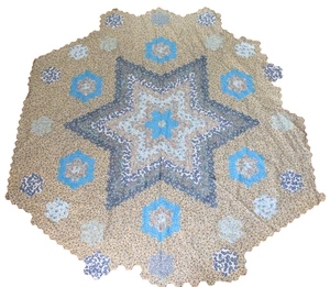 HANDMADE GRANDMOTHER’S FLOWER GARDEN & 6-POINT STAR HEXAGON SHAPED QUILT 5’ X 6' - Picture 1 of 20