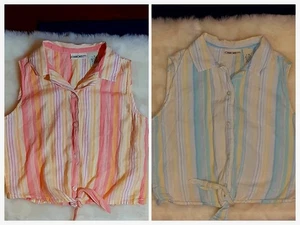 Girls school clothes 12 button up shirts crop tops plaid sleeveless bundle lot - Picture 1 of 5