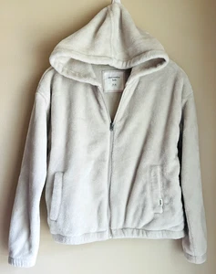 Abercrombie Kids Jacket Girls Size 15-16 Beige Fleece Hooded Full Zip-Up Coat - Picture 1 of 7