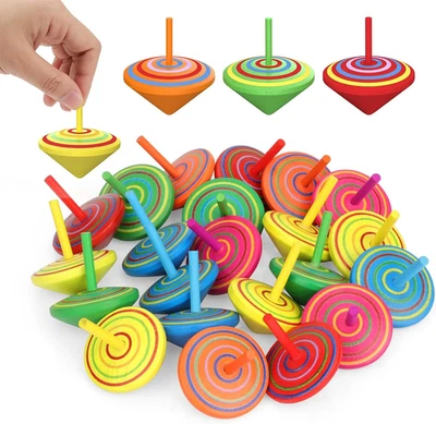 30 Pezzi Trottole per Bambini, Mini Trottola in Legno Creativi, Gadget Compleann - Immagine 1 di 4