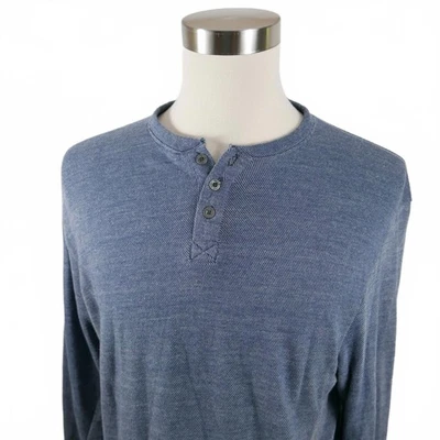 PD&C Mens Soft Cotton Blend LS Navy Blue Finely Dotted Henley Sweater Size XL - Image 1 of 4