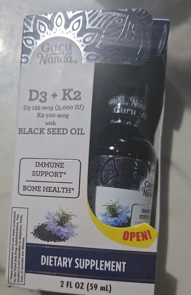 Aceite de semilla negro prensado en frío GuruNanda con vitamina D3 y K2 - Envío desde EE. UU. Foto 1 de 1